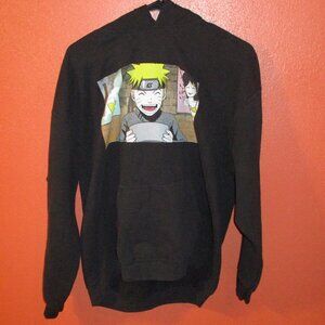 Naruto Woman Large Black Gray Yellow White Graphic Long Sleeve Pullover Hoodie
